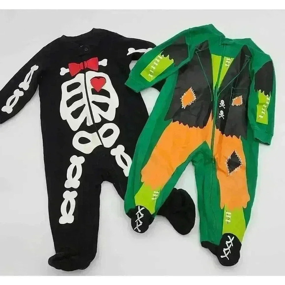 Unknown Other - Boy's 6-9 M Halloween Zipper Sleepers - Glow in the Dark Skeleton & Frankenstein